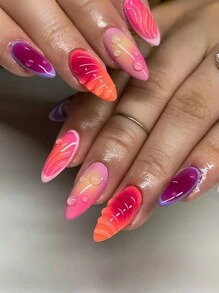 24 Long Nails Colorful Color Matching European And American 3D Three -Dimensional Water Droplet French Almond Personalized Nails+1 Piece Of Fruit Jelly Glue+1 Rubbing Strip Press On Nails Nail Supplies Nails - Multicolor - View 5