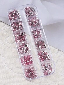 12 格粉色美甲水钻搭配平底树脂美甲饰品，心形蝴蝶结新月花朵蝴蝶形状美甲树脂珠宝饰品适用于美甲沙龙，多形状美甲水钻平底水晶夏季色彩设计，是送给女孩和女士的绝佳礼物 - 彩色 - 查看 5