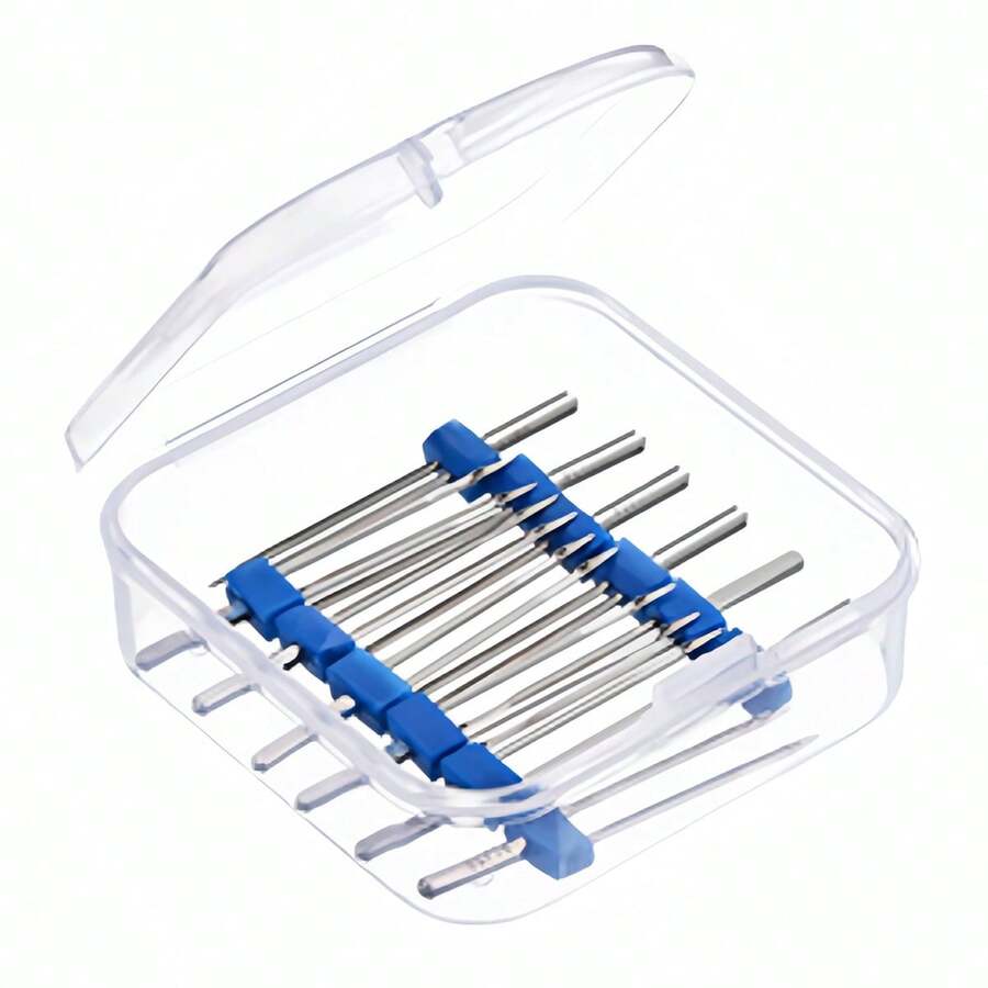 12 Piezas Agujas Dobles para Máquina de Coser, Agujas Dobles Elásticas con Caja de Plástico 2.0/90, 3.0/90, 4.0/90 - Plateado - Ver 1
