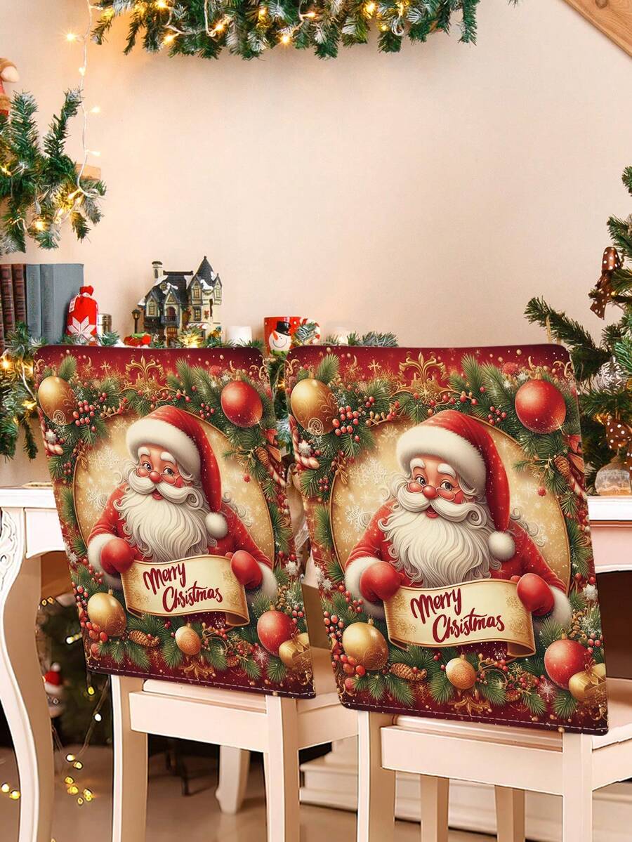 1/2 件圣诞节和新年椅套 - 双面印刷 - 可拆卸和可清洗的餐椅椅套，非常适合餐厅、酒店和活动的节日装饰 - 彩色 - 查看 1