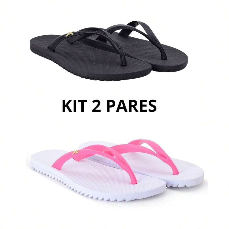 Kit 2 Pairs Of Kenner Basick Women's Flip-Flops Ibiza Sandals, Light And Soft - hồng đen - Xem 1