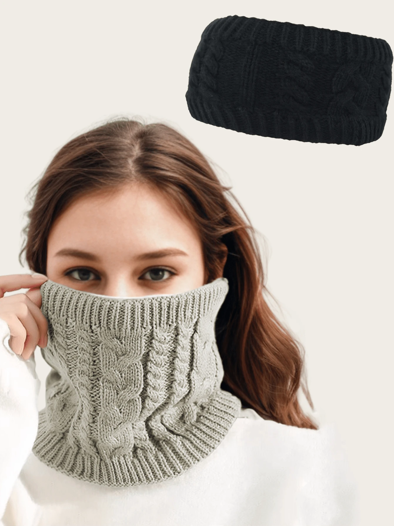 1 Băng đô xoắn đan thời trang, Mũ đội đầu ấm áp 1 Băng đô xoắn đan thời trang đường phố, Khăn trùm đầu, Mũ len không có phần trên - màu đen - Xem 1