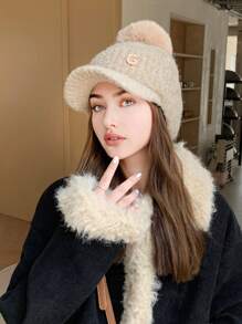1pc Women Solid Color Knitted Hat, Casual Elegant, G Letter Simple Versatile Fleece Earflap Baseball Cap For Winter Warmth, Suitable For Shopping, Outing, Skiing And Daily Use - Multicolor - View 14