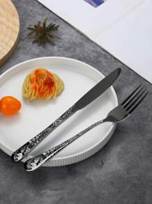 Bộ dao kéo bằng thép không gỉ 5/20 món thiết kế hình đầu lâu đen Gothic và hoa hồng, bao gồm dao ăn tối/nĩa ăn tối/thìa ăn tối/thìa tráng miệng và nĩa tráng miệng, quà tặng lý tưởng cho lễ Halloween, Ngày của người chết, Giáng sinh, Lễ tạ ơn. - màu đen - Xem 4