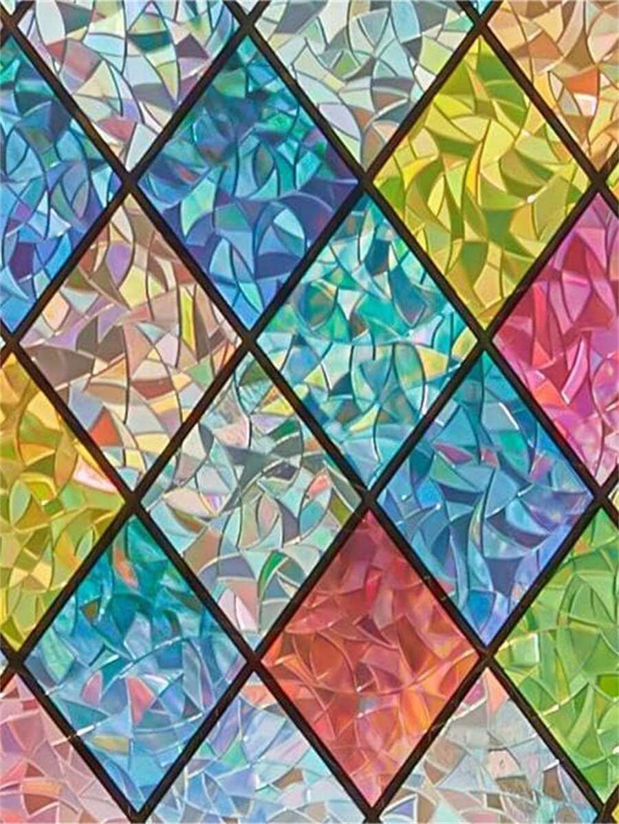 Stained Glass Window Film: Rainbow Holographic Window Privacy Film Decorative UV Sun Blocking Static Cling Window Covering Film For Home Bathroom - Multicolor - View 1