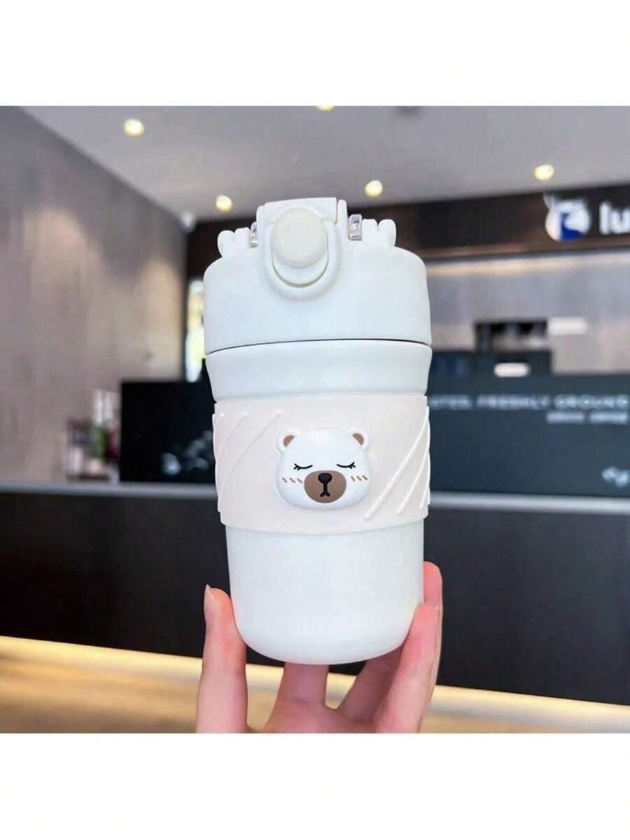 420ml Cute Stainless Steel Thermal Cup, Teddy Bear Carton - Coffee Tea Water Bottle - 304 Stainless Steel - TRẮNG - Xem 1