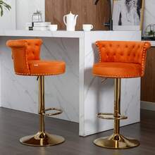 Modern Bar Stool 2-Piece Set, 32" Bar Height Bar Stool, 180° Swivel Velvet Chair With Footrest, Suitable For Kitchen Islands, Cafes, Pubs, Bar Counters - Orange - View 7
