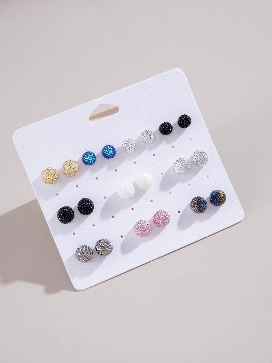 imoli 10 Pairs Fashion Dopamine Ball Stud Earrings Set (Slight Color