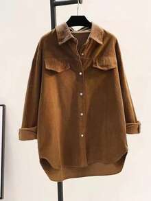 Áo sơ mi nữ tay dài hở vai màu trơn, đơn hàng thường ngày, mùa thu - màu nâu - Xem 1