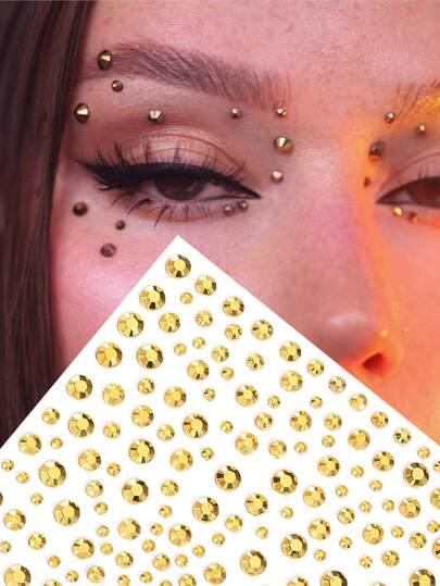Stickers de gemmes imitées dorées pour le visage et les yeux, décoration de maquillage pour les fêtes et les festivals de musique