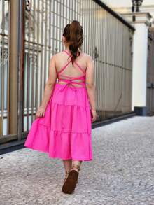 Children's And Youth Dress Three Marias Girl's Dress Launch Summer - Màu Hồng Tươi - Xem 2