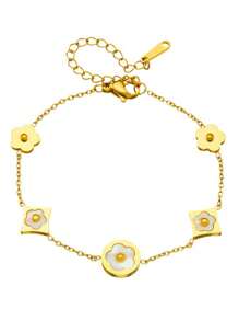 1pc Stainless Steel Floral Shell Korean Fashion Bracelet For Women