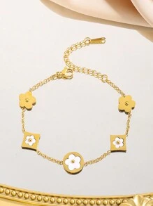 1pc Stainless Steel Floral Shell Korean Fashion Bracelet For Women