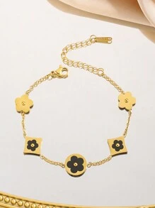 1pc Stainless Steel Floral Shell Korean Fashion Bracelet For Women