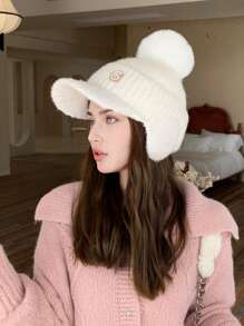 1pc Women Solid Color Knitted Hat, Casual Elegant, G Letter Simple Versatile Fleece Earflap Baseball Cap For Winter Warmth, Suitable For Shopping, Outing, Skiing And Daily Use - Multicolor - View 16