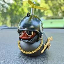 1pc Cool Duck Car Dashboard Decoration With Propeller Helmet, Metal Gun And Sunglasses - Made Of PVC Material - Car Interior Decor Accessory - Ideal Gift For Duck Lovers