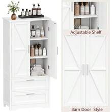 50.4" H Bathroom Storage Cabinet, Modern Floor Cabinet With Adjustable Shelf, Small Pantry With 2 Doors Drawers, Storage Cabinet For Bathroom, Living Room, Kitchen, White KES007WCWG - 白色 - 查看 7