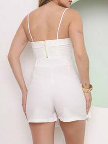 Cropped Top With Padding And Short Skirt Set In Dominique Fabric - trắng - Xem 4