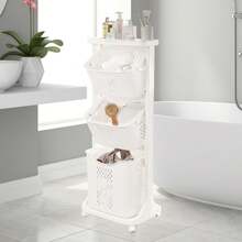 3 Tier Laundry Basket Washing Hamper Bathroom Rolling Cart Organizer Shelf Clothes Storage Bin With 4 Wheels,Laundry Hamper, Plastic Storage Basket, Double-Layer Large Dirty Clothes Hamper For Home, Bathroom Organization And Laundry Basket. - 白色帶輪 - 查看 5
