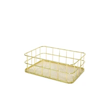 1 pieza Cesta de almacenamiento de metal estilo escandinavo, organizador de escritorio para maquillaje, joyería, artículos de papelería, bocadillos, color dorado, para volver al colegio