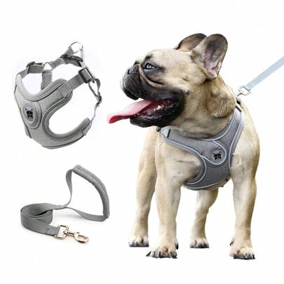 Dog Harness With Leash Set, No Pull No Choke Reflective Dog Harness Vest For Small Medium Dogs , Adjustable And Padded