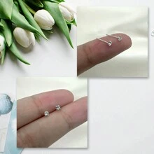 6 件简约 925 纯银身体链鼻钉，2.5 毫米四爪钻石球鼻穿孔首饰，适合女性/女朋友