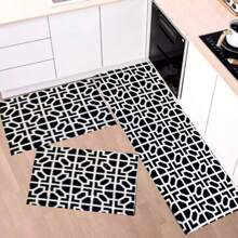 3 Piece Gold Kitchen Mat Set Kit 2 Refrigerator Mats + Non-Slip Sink Mat - Đen và trắng - Xem 7