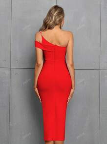 Women's Asymmetrical Neck Pearl Spaghetti Strap Asymmetrical Side Slit Bodycon Bandage Dress Perfect For Wedding Guest, Homecoming, Graduation, Cocktail Party, Elegant Semi Formal Dress, For Birthday, Wedding Guest Dinner