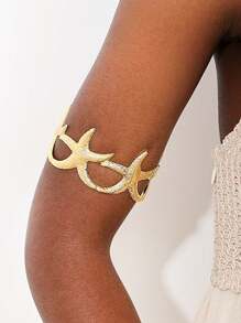 Adjustable Gold Starfish Open Bangle - Gold - View 1