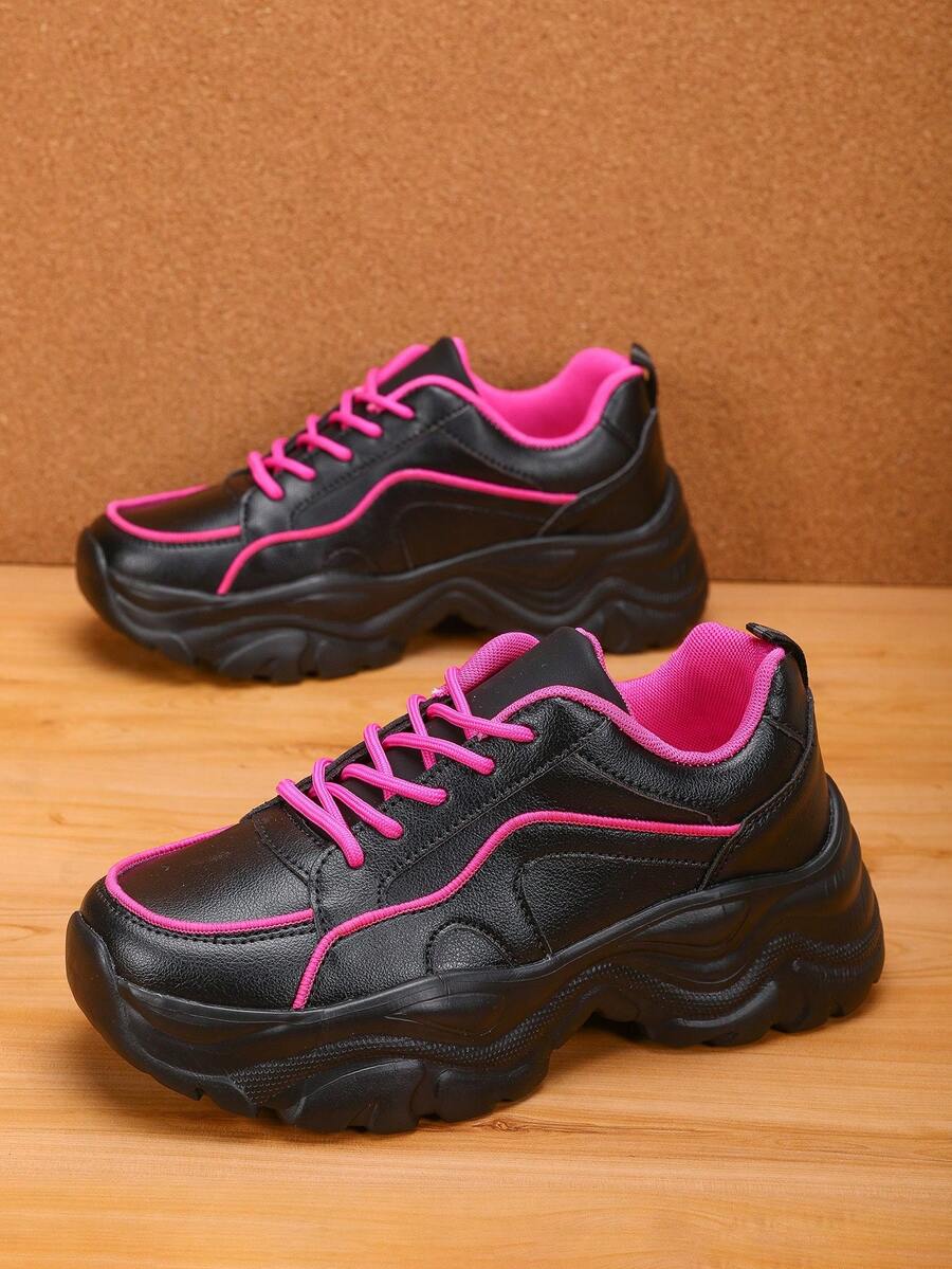 2023 年新款时尚百搭女士休闲防滑舒适高跟厚底鞋，经久耐用，适合户外散步 - 黑色 - 查看 1