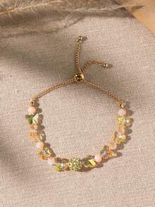 1 件时尚 INS 风格水晶和玻璃串珠蝴蝶可调节女士手链 - 彩色 - 查看 17