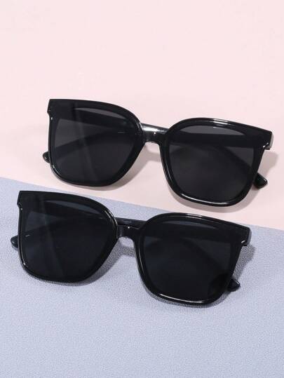 2pcs Unisex & Kids Retro Square Sunglasses For Hiking, Travel, Outdoor, Beach, Made Of Quality PC Material For Long-Term Wear