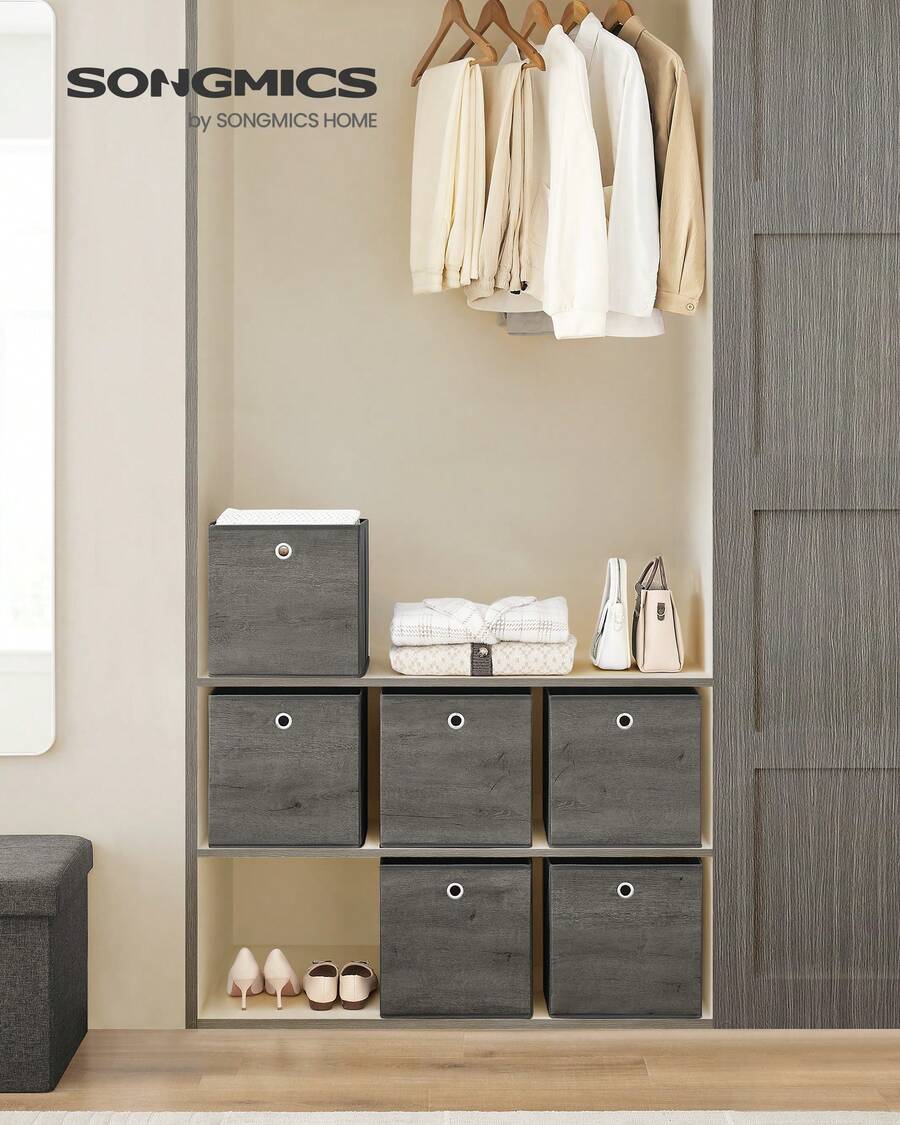 SONGMICS Storage Cubes, Set Of 6 Storage Bins With Handles, Foldable Oxford Fabric And Non-Woven Fabric Storage Boxes, 11.8x11.8x11.8 Inches, Fit Cube Storage Unit - 灰色 - 查看 1
