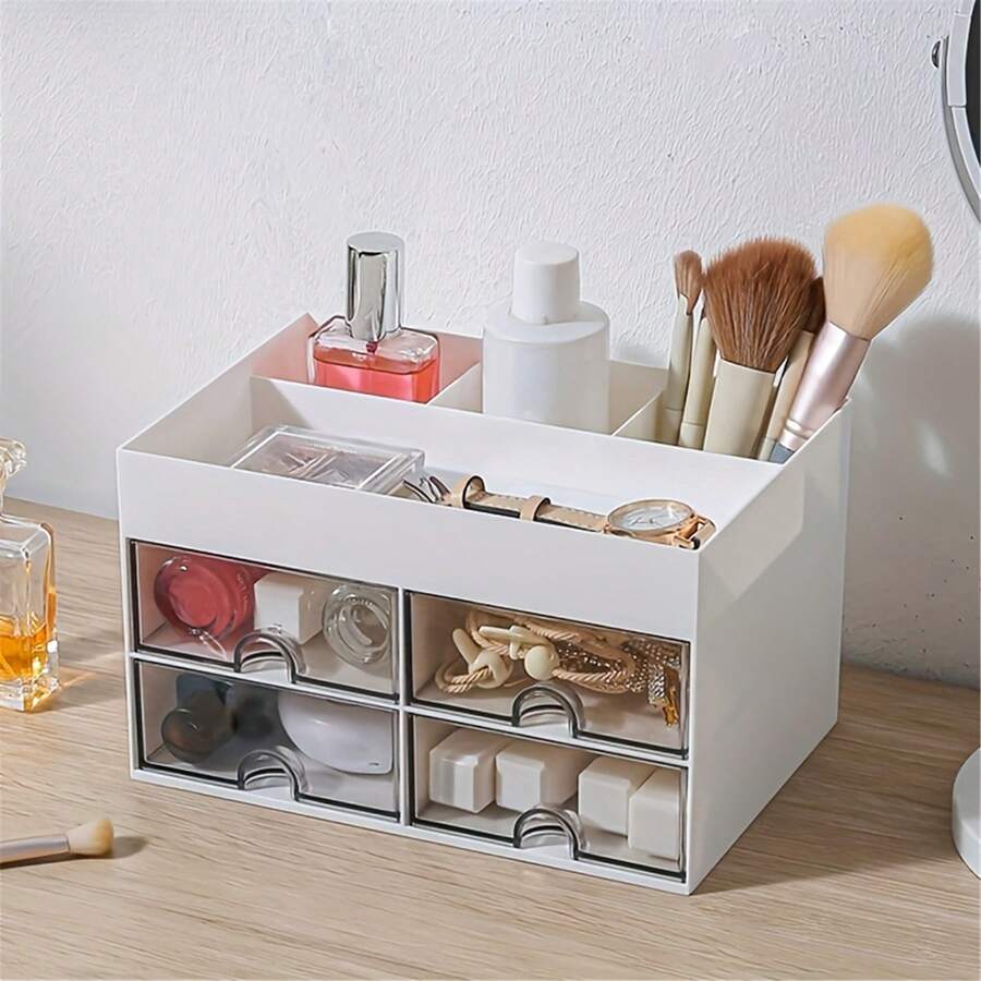 1pc MultiFunction Plastic Organizer With 4 Drawers, Desktop Storage
