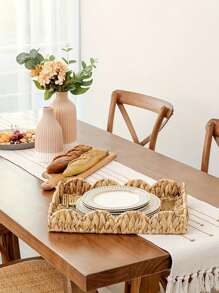 3pcs (S+M+L)/1pc Handwoven Willow Baskets, Scalloped Edge Water Hyacinth Rectangular Storage Baskets, Decorative Wicker Baskets For Coffee Table And Furniture Decor, Holiday Gift Organizer, Boho Reusable Storage Bins For Stationery, Closet, Toys, Cosmetics, Desk Organization, Ideal Gift Basket - Khaki - View 7