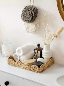 3pcs (S+M+L)/1pc Handwoven Willow Baskets, Scalloped Edge Water Hyacinth Rectangular Storage Baskets, Decorative Wicker Baskets For Coffee Table And Furniture Decor, Holiday Gift Organizer, Boho Reusable Storage Bins For Stationery, Closet, Toys, Cosmetics, Desk Organization, Ideal Gift Basket - Khaki - View 3