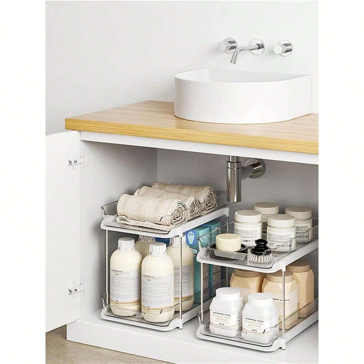 2-Tier Multifunctional Under Sink Storage Rack Shelves, Stackable ...