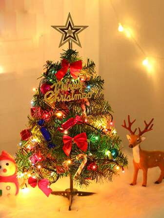 1个50厘米带灯圣诞树套装，桌面迷你圣诞树装饰，电池供电（配件颜色随机），最佳生日礼物，家居装饰，圣诞装饰，房间装饰，冬季圣诞装饰，家居圣诞礼物，圣诞装饰