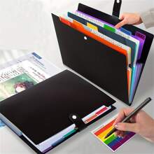 1pc/2pcs Multifunctional File Folder, A4 Size, 7 Pockets, Expandable, With Labels, Suitable For School, Office, Home Document Storage - Black - View 1