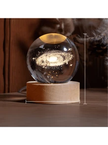 1pc 3D Night Light Crystal Glass Ball Lamp Galaxy Solar System Jupiter Ferris Wheel Crystal Ball Night Light With Wooden Base Bedside Mother's Day Gift Birthday Gift