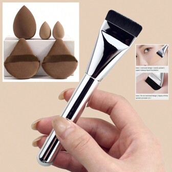 6pcs Makeup Brushes And Puff Set, Foundation Make-Up Makeup Brush Sponge And Puff Set, Makeup And Beauty Mixed Sponge Triangle Puff, Professional Facial Makeup And Beauty Tools, Dry And Wet, Flawless Liquid Foundation Make-Up Makeup Tools