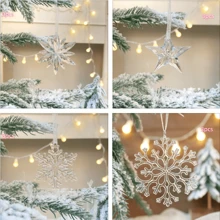 3pcs/6pcs/9pcs/12pcs/16pcs Transparent Icicle Snowflake Hanging Ornaments, For Outdoor Trees, Home, Store, Holiday, Party, Tree Decoration, Back To School Valentine Day