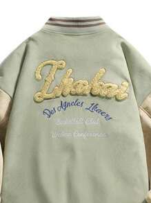 男士长袖休闲棒球夹克，情侣款设计，适合春秋季穿着 - 薄荷綠 - 查看 4