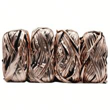 4 Pcs Imitation Leather Cloth Strip Yarn For Crocheting And Knitting - 14.1oz Total, Includes 100g/3.53oz, 33m/36yd Length, 2cm/0.78in Width, Suitable For Bags, Blankets, Cushions, And Carpets - Unique Metallic Colors, Polyester Fiber - Multicolor - View 16