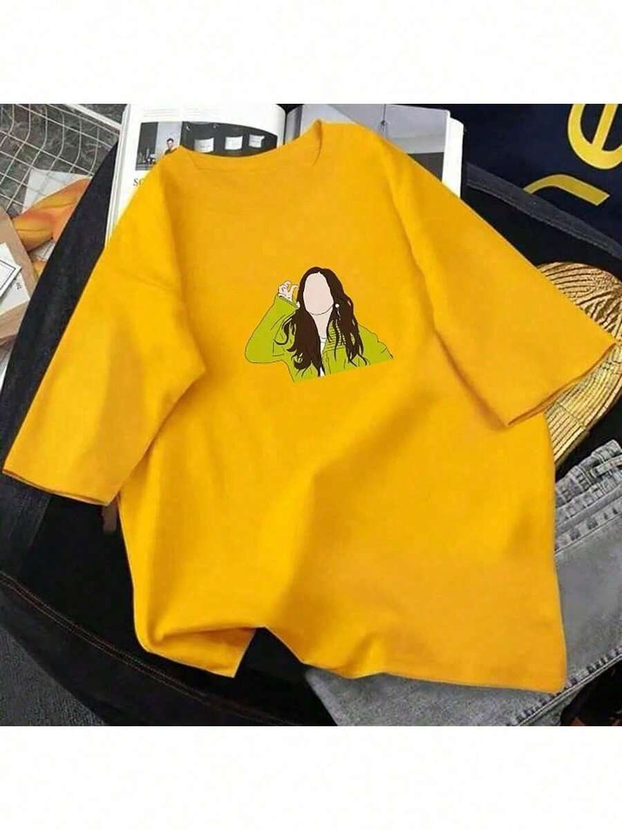 Unisex T-Shirt With Drama Print - 黃色 - 查看 1