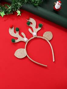 1 件女孩圣诞驯鹿角蓬松绒球可爱发箍，适合圣诞节庆祝佩戴，礼物 - 彩色 - 查看 4