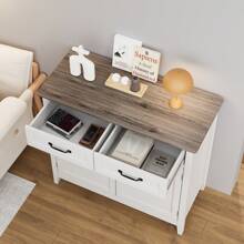 Asofer Kitchen Cabinet, Sideboard With 2 Drawers And 2 Doors, Storage Cabinet With Worktops, For Kitchen, Living Room, Hallway And Dining Room, Retro Color - 棕色 - 查看 2