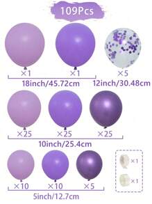 107pcs Party Purple Confetti Balloon Glue Chain & 2pcs Balloon Accessory, Perfect Decoration Light Purple Theme Birthday Holiday Event Party Room Wall Background, Wedding Decoration Room Decor Wall Decor Lilac Balloon, Party Favor Party Decorative Balloon Arch Kit, Babe Shower Party Decor Balloon Back To School Valentine Day