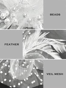 女士 20 年代 50 年代花卉网眼和羽毛迷人帽子，适合茶会、婚礼、狂欢节、万圣节、圣诞节 - 彩色 - 查看 8