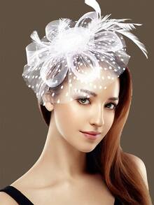 女士 20 年代 50 年代花卉网眼和羽毛迷人帽子，适合茶会、婚礼、狂欢节、万圣节、圣诞节 - 彩色 - 查看 3